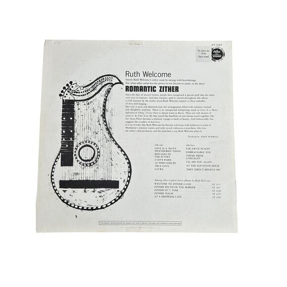 5 RUTH WELCOME Zither Records CAPITOL 12" LP 33 RPM Vintage Romantic 3/4 Time - Picture 8 of 11